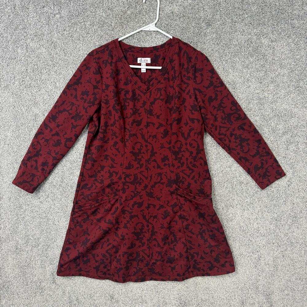 Denim & Co Dress MP Red Pockets Comfy Everyday Abstract Dark Romantic Grunge